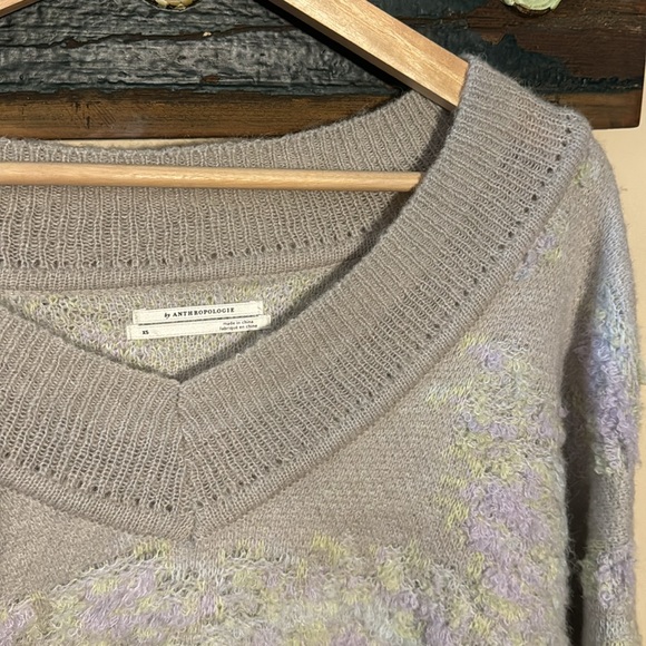 By Anthropologie Purple Beige Textured Oversized V-Neck Sweater Size XS - Picture 10 of 16